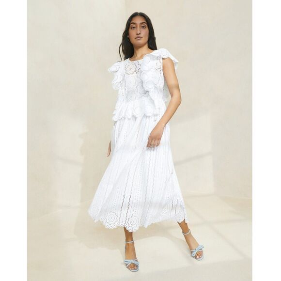Loeffler Randall Dresses & Skirts - Loeffler Randall Brynn Flutter-Sleeve Midi Dress Eyelet Embroidered S NEW 283832
